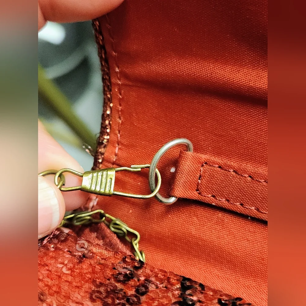 Vintage Red & Black Sequin Clutch In Abstract Pattern Convertible Chain Strap